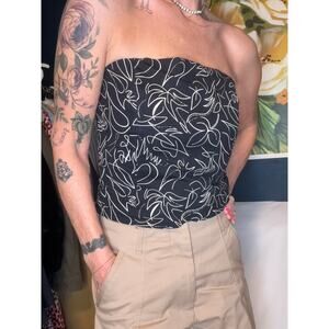 WHBM Strapless Tube Top | Black White Abstract Print | Size Small